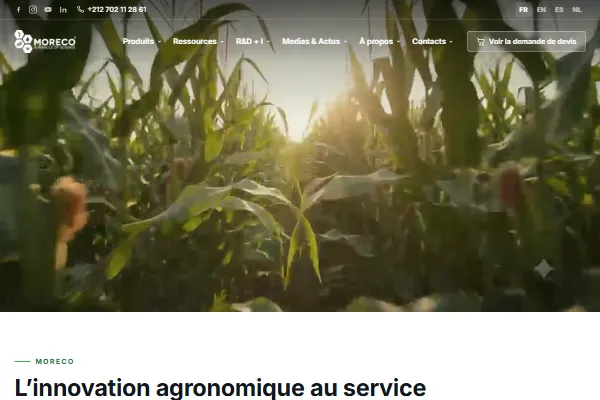 Moreco — création site web multilingue société agronomique Maroc, catalogue produits et demande de devis