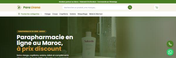 Para Lirana — création site e-commerce parapharmacie en ligne Maroc, boutique produits de soins