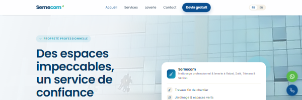 Sernecom — création site web société nettoyage professionnel et laverie Rabat Salé Témara