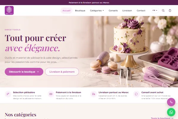 Sweettools — création boutique en ligne matériel pâtisserie et cake design Maroc